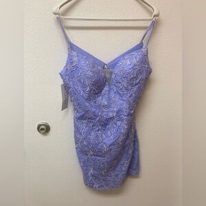 NWT LAVETIR Periwinkle Floral Appliquéd Evening Dress (S)